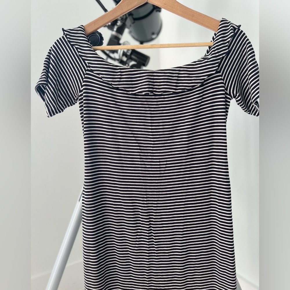 Decree Off Shoulder Striped Dress